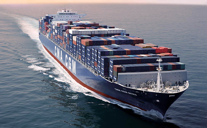 HD wallpaper: blue and white CMA CGM cargo ship, Sea, Board, The ship, A container ship | Wallpaper Flare